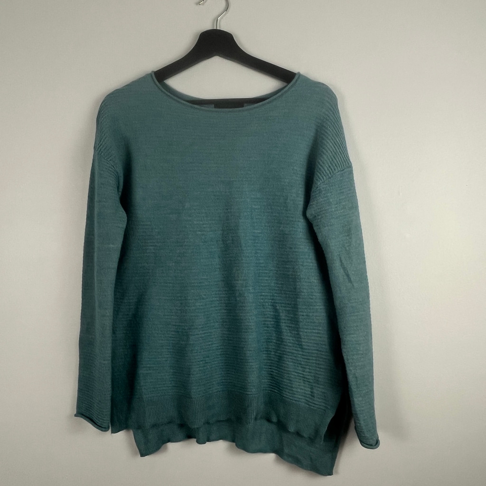Cynthia Rowley merino wool lightweight ribbed women sweater teal size L